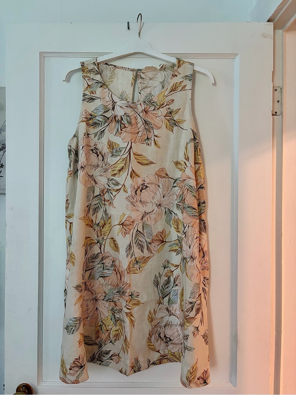 Nicole Miller New York Casual Shift Dress - Cream with Pink & Green Floral Print